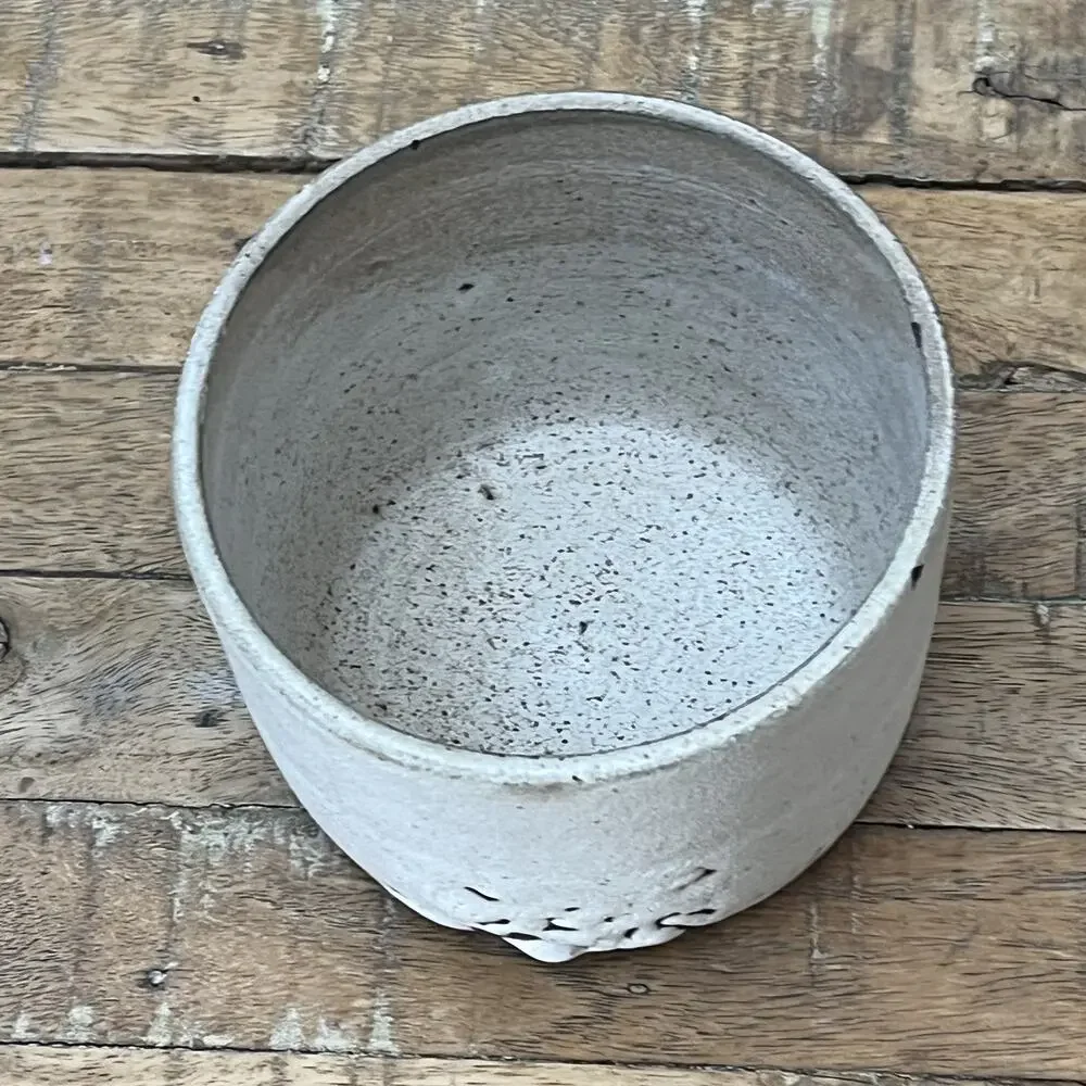 Art Studio Pottery Textured Stoneware Planter 3.75 in Rustic Ivory Brown Matte